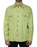 Dolce & Gabbana Green Cotton Collared Button-Down Shirt
