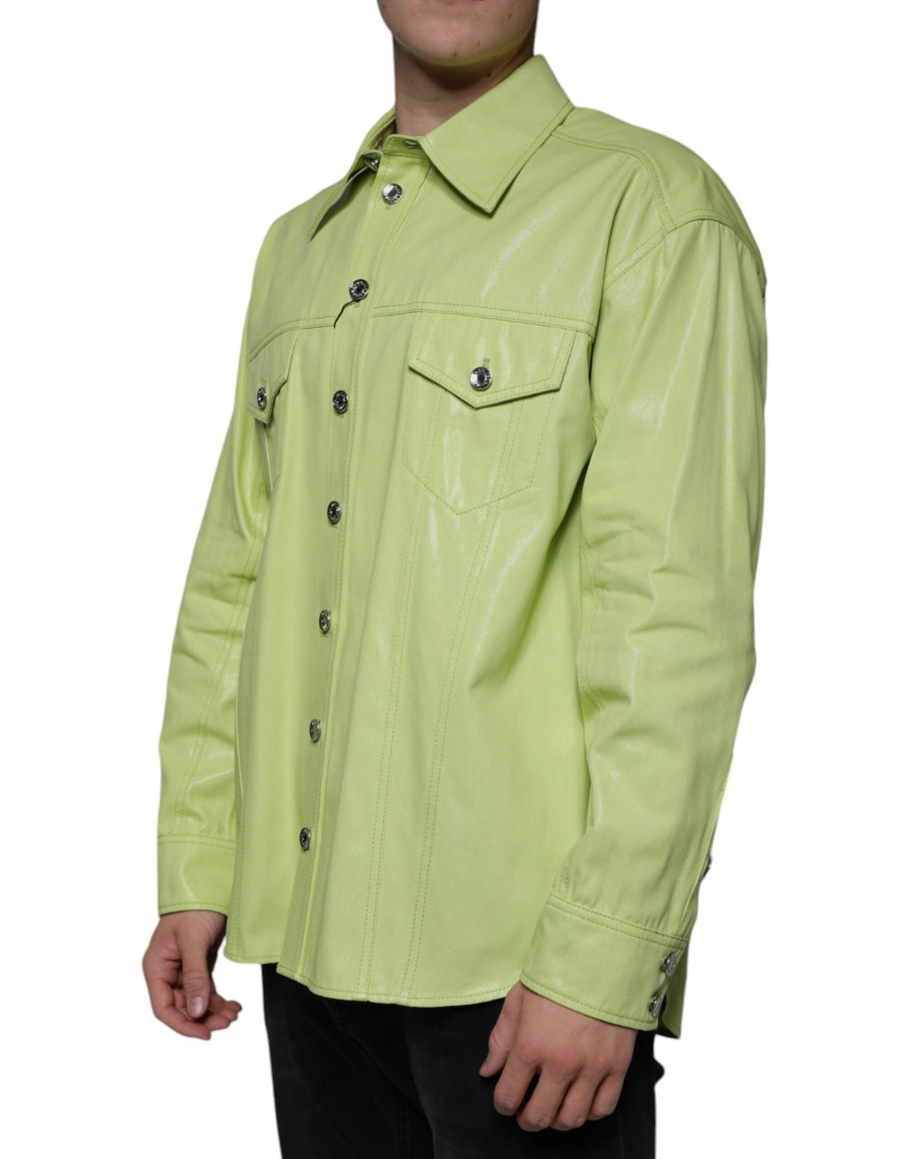 Dolce & Gabbana Green Cotton Collared Button-Down Shirt
