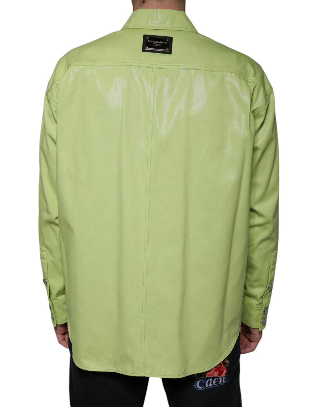 Dolce & Gabbana Green Cotton Collared Button-Down Shirt