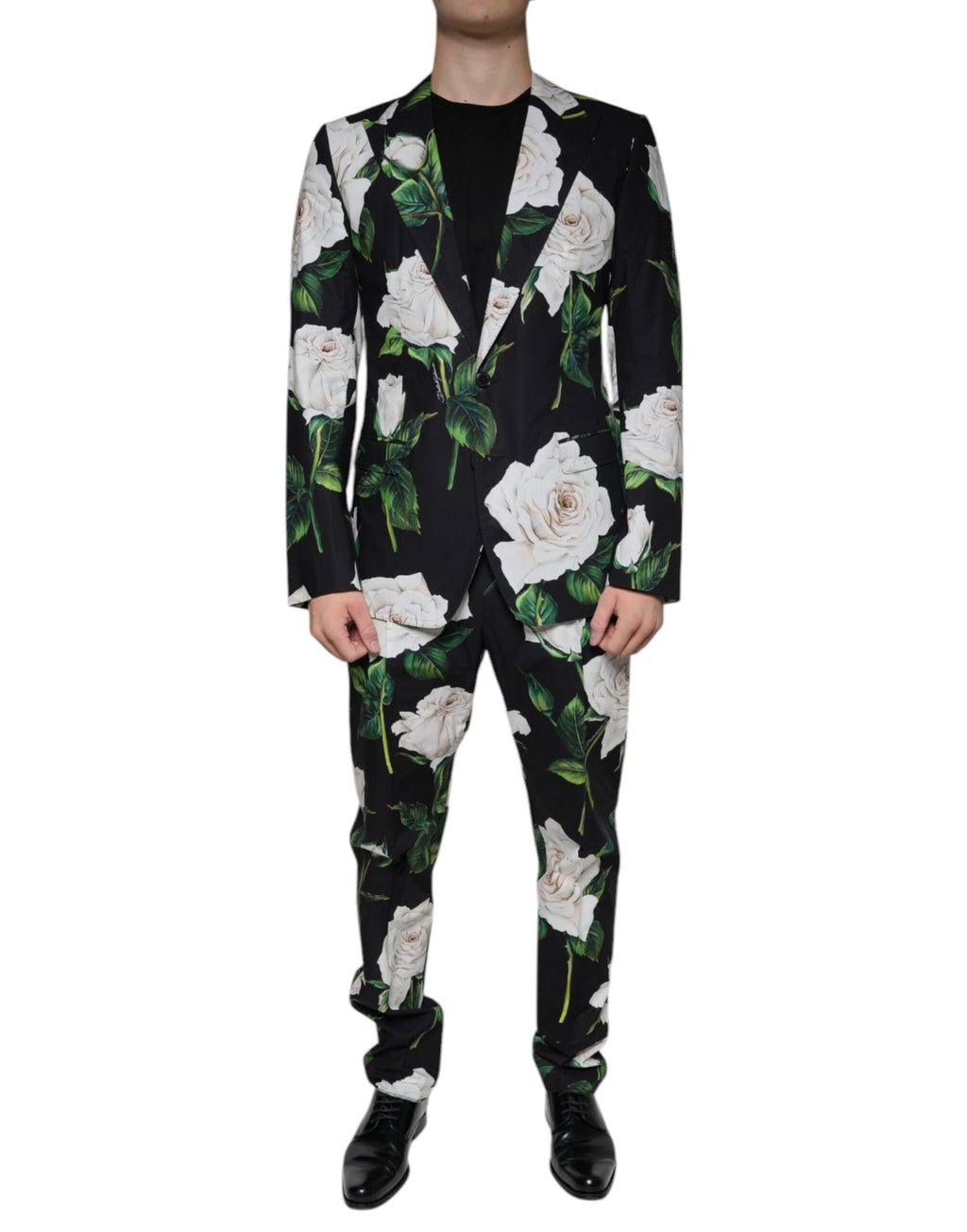 Dolce & Gabbana Black Rose Cotton Formal 2-Piece Suit