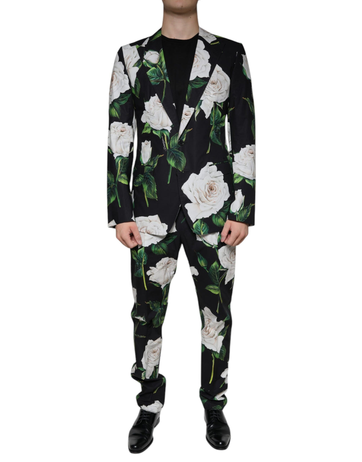 Dolce & Gabbana Black Rose Cotton Formal 2-Piece Suit