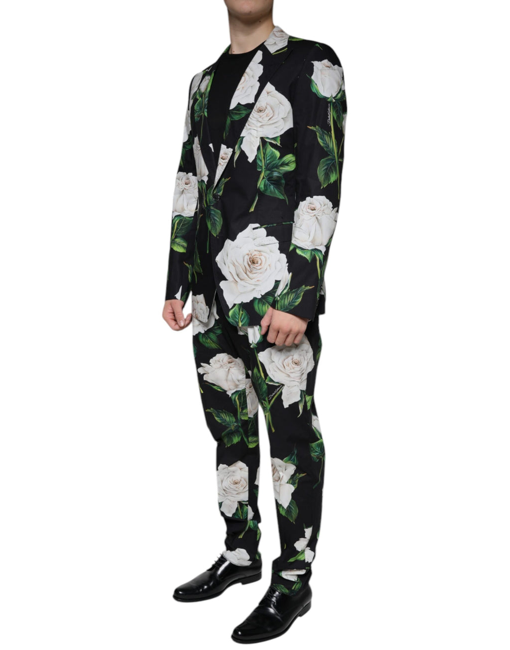 Dolce & Gabbana Black Rose Cotton Formal 2-Piece Suit