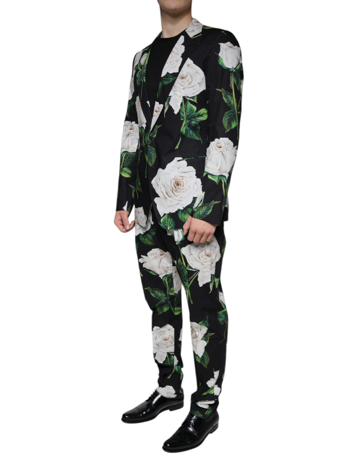 Dolce & Gabbana Black Rose Cotton Formal 2-Piece Suit