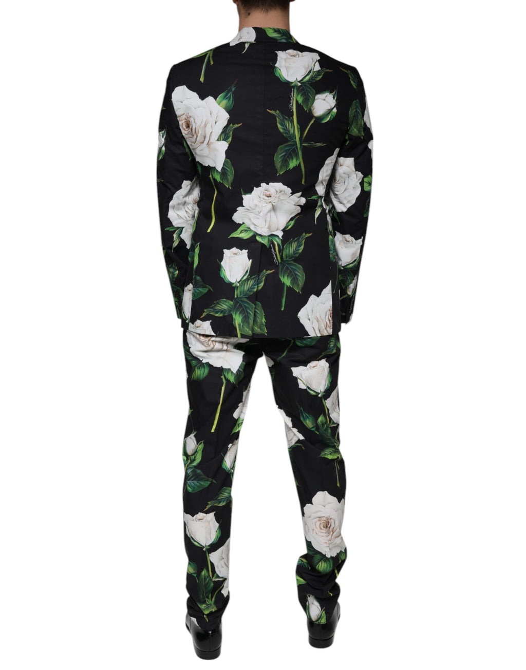 Dolce & Gabbana Black Rose Cotton Formal 2-Piece Suit