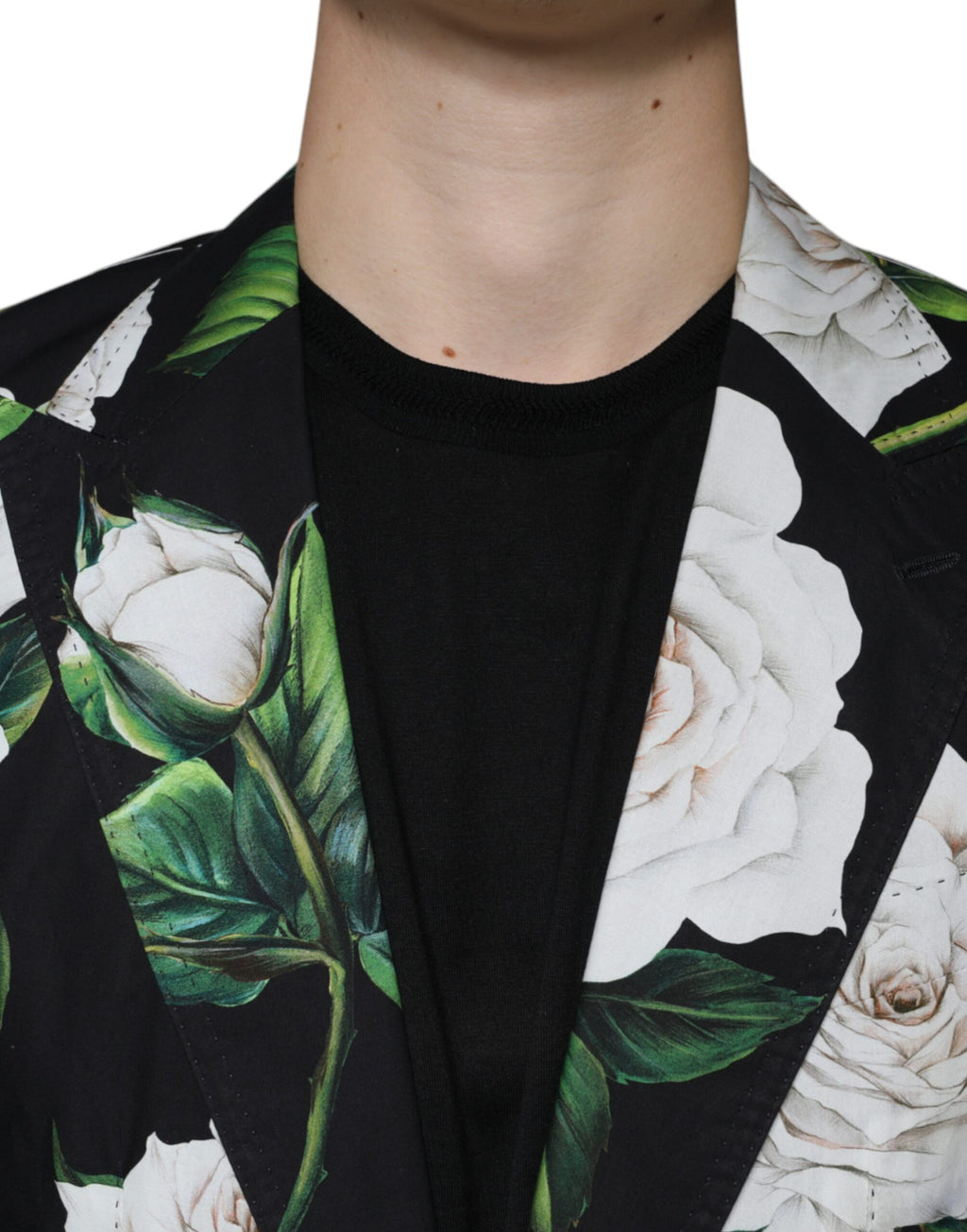 Dolce & Gabbana Black Rose Cotton Formal 2-Piece Suit