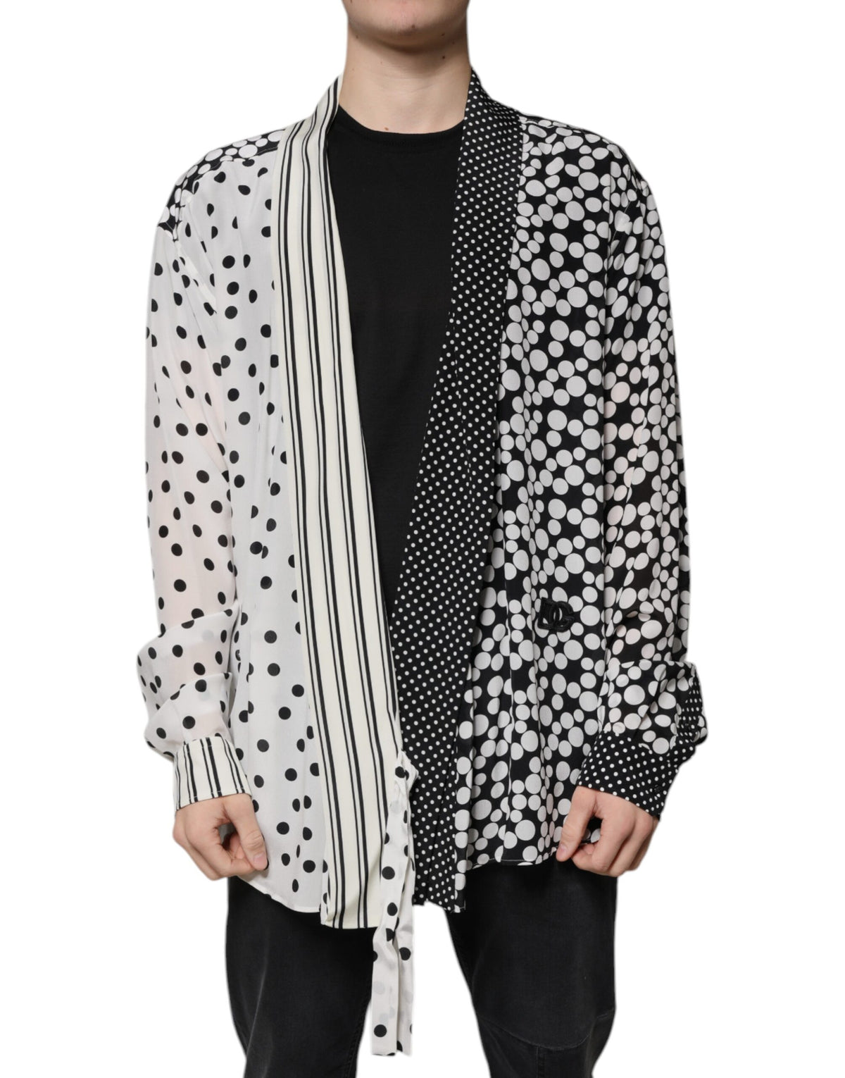 Dolce & Gabbana Black White Polka Dots Silk Casual Shirt