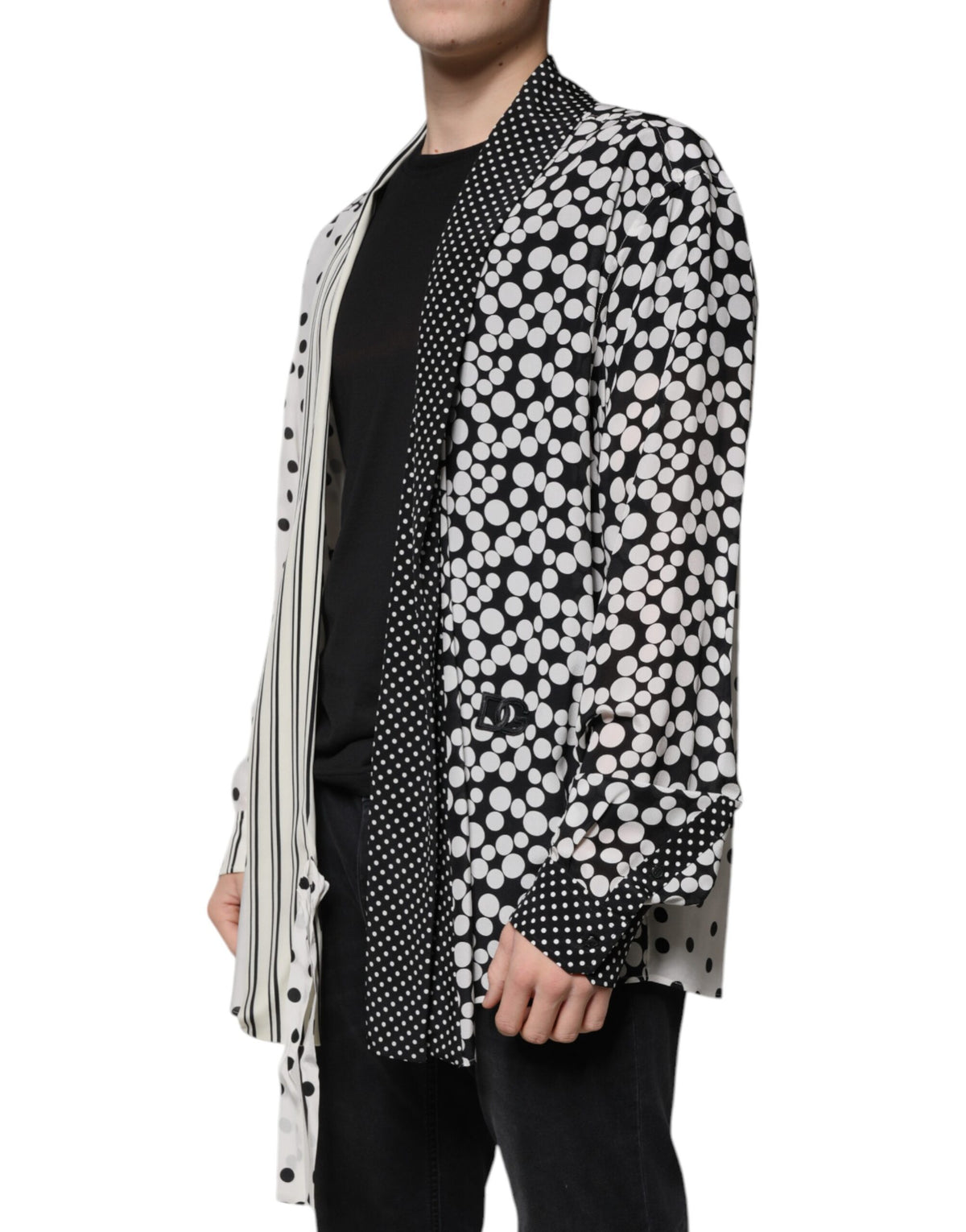 Dolce & Gabbana Black White Polka Dots Silk Casual Shirt