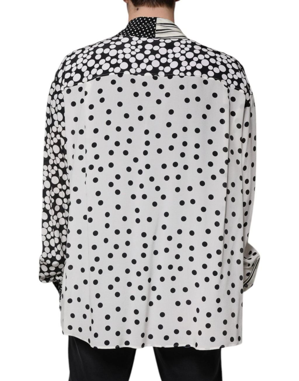 Dolce & Gabbana Black White Polka Dots Silk Casual Shirt