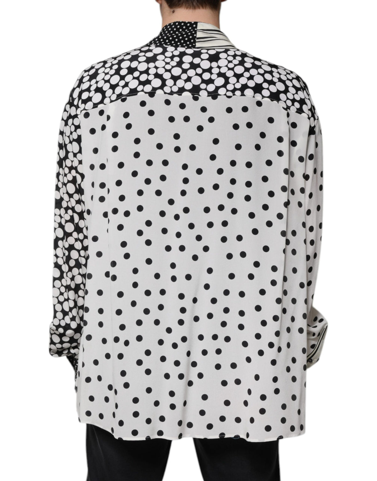 Dolce & Gabbana Black White Polka Dots Silk Casual Shirt