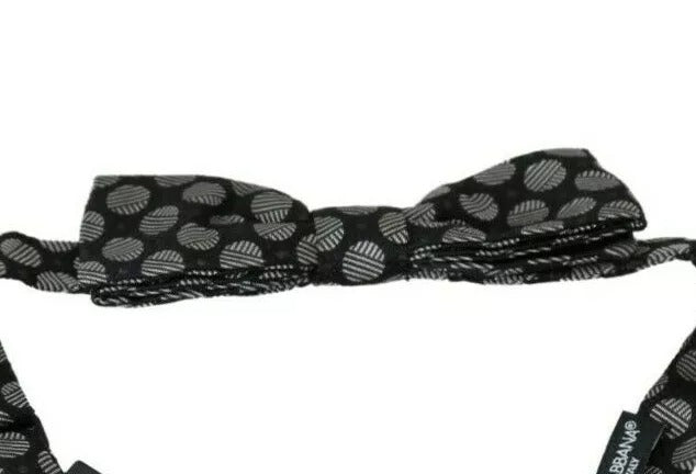 Dolce & Gabbana Dark Grey Silk Circles Bow Tie