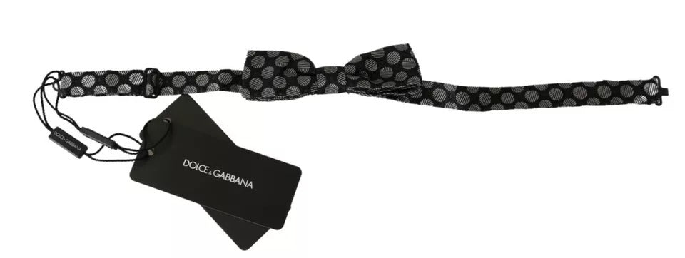 Dolce & Gabbana Dark Grey Silk Circles Bow Tie