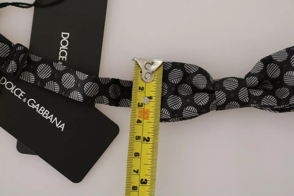 Dolce & Gabbana Dark Grey Silk Circles Bow Tie