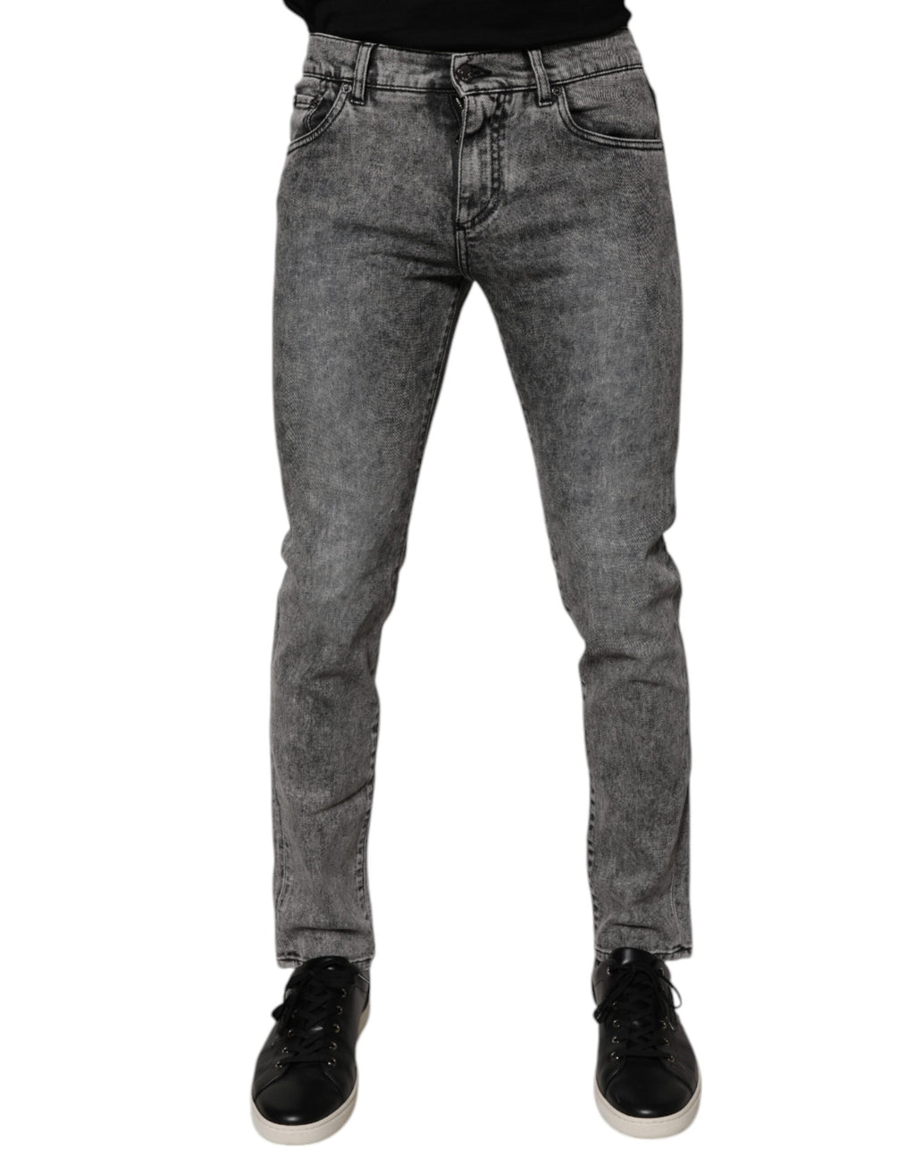Dolce & Gabbana Dark Grey Washed Cotton Slim Fit Jeans