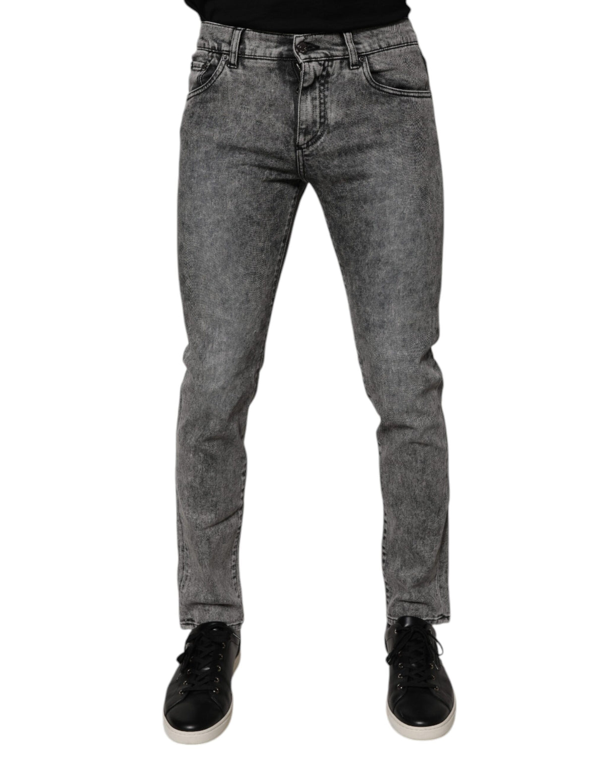 Dolce & Gabbana Dark Grey Washed Cotton Slim Fit Jeans