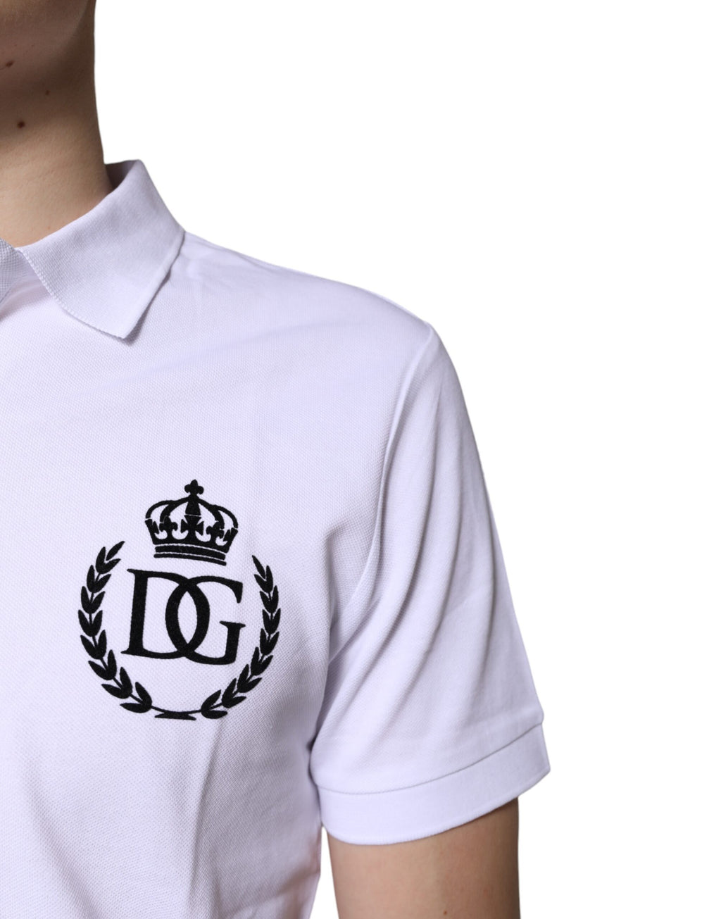 Dolce & Gabbana White Cotton Crown Collared Polo Shirt