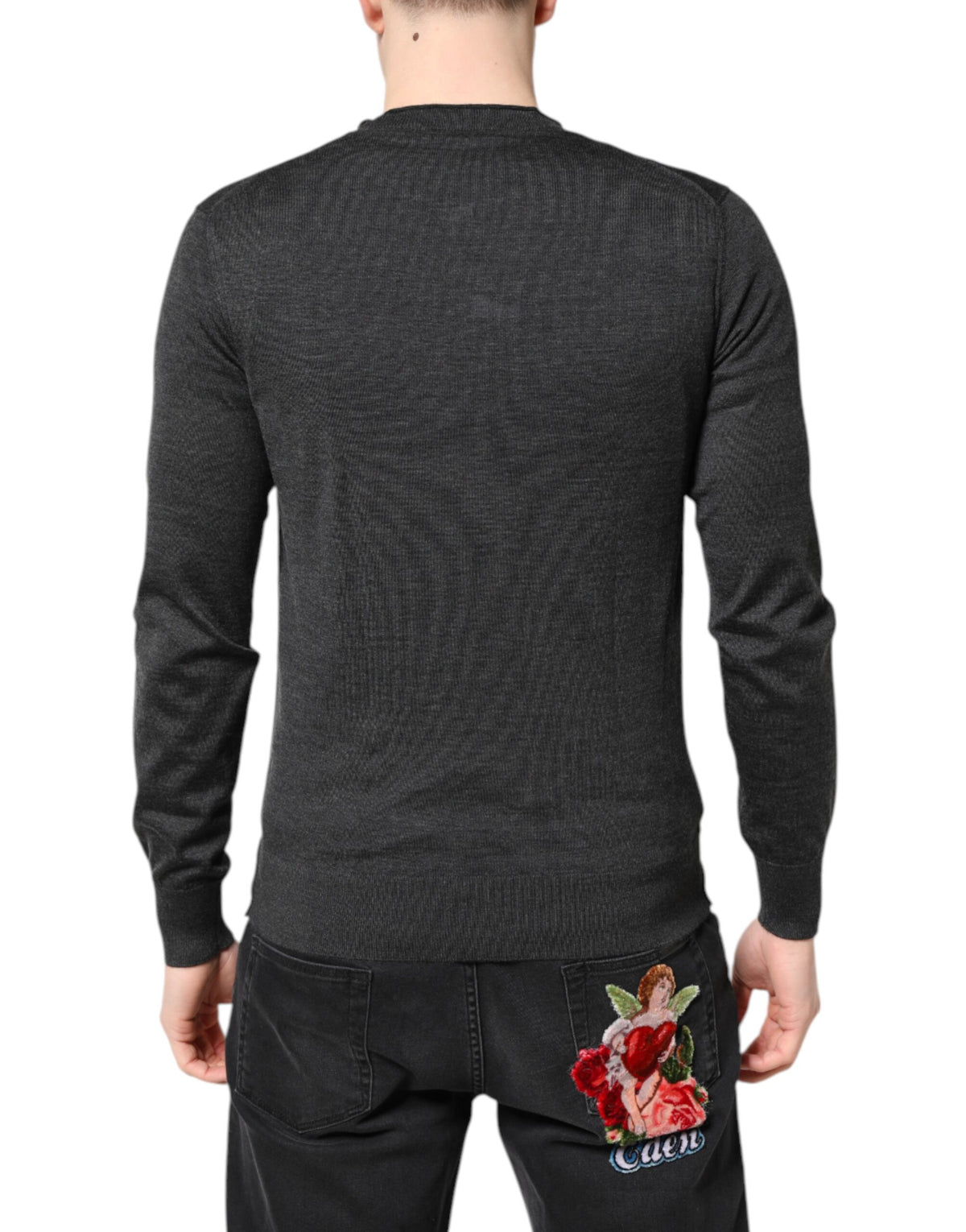 Dolce & Gabbana Grey Embroidery Knit Sweater