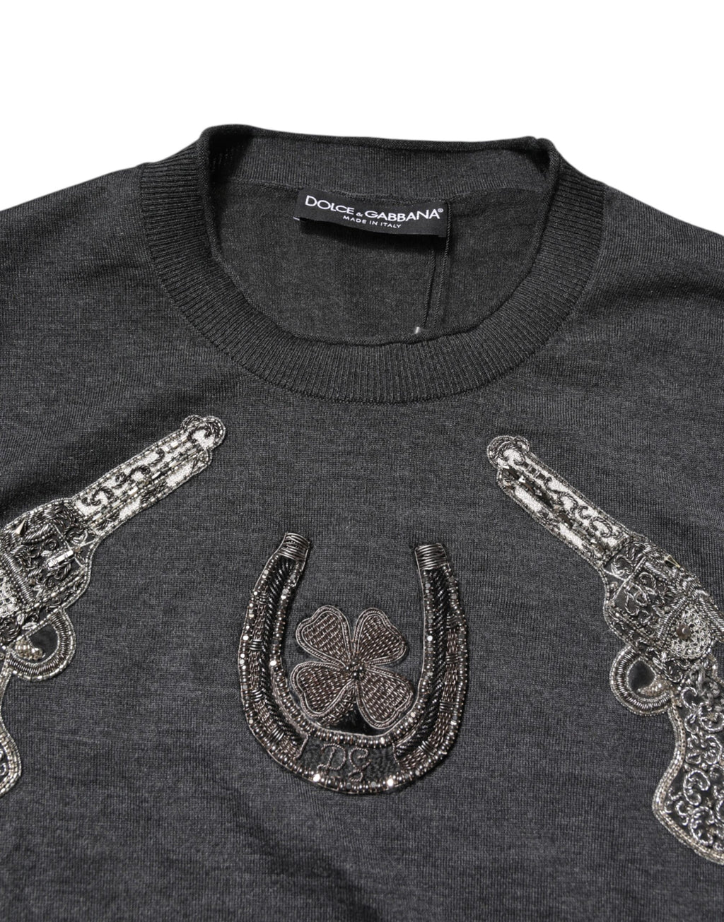 Dolce & Gabbana Grey Embroidery Knit Sweater