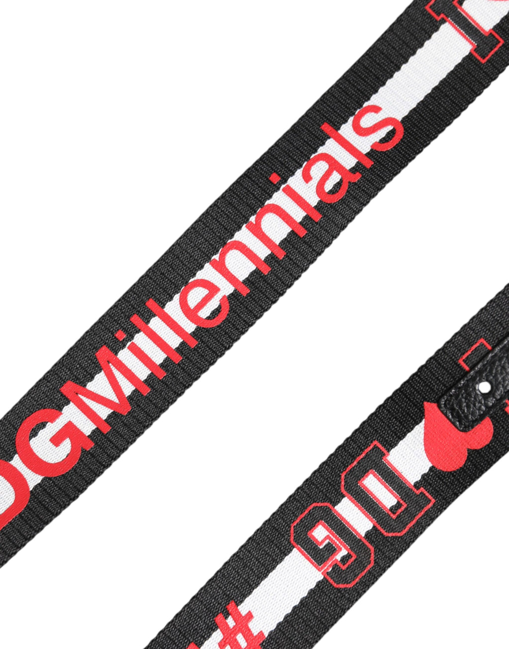 Black Polyester Logo Print DG Buckle Belt