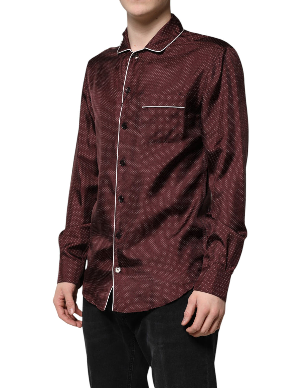 Dolce & Gabbana Burgundy Silk Dotted Long-Sleeve Shirt