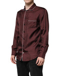 Dolce & Gabbana Burgundy Silk Dotted Long-Sleeve Shirt