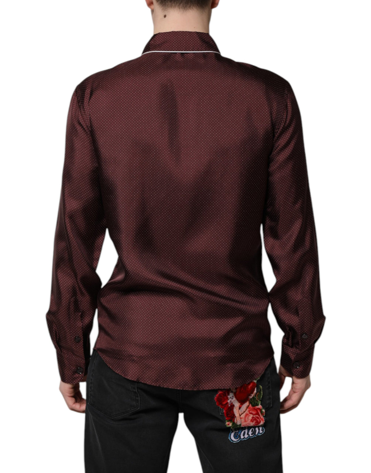 Dolce & Gabbana Burgundy Silk Dotted Long-Sleeve Shirt