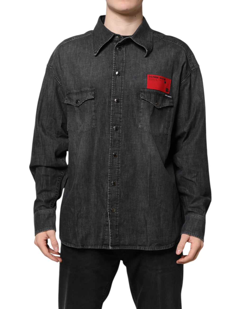 Dolce & Gabbana Grey Long-Sleeve Button-Down Denim Shirt