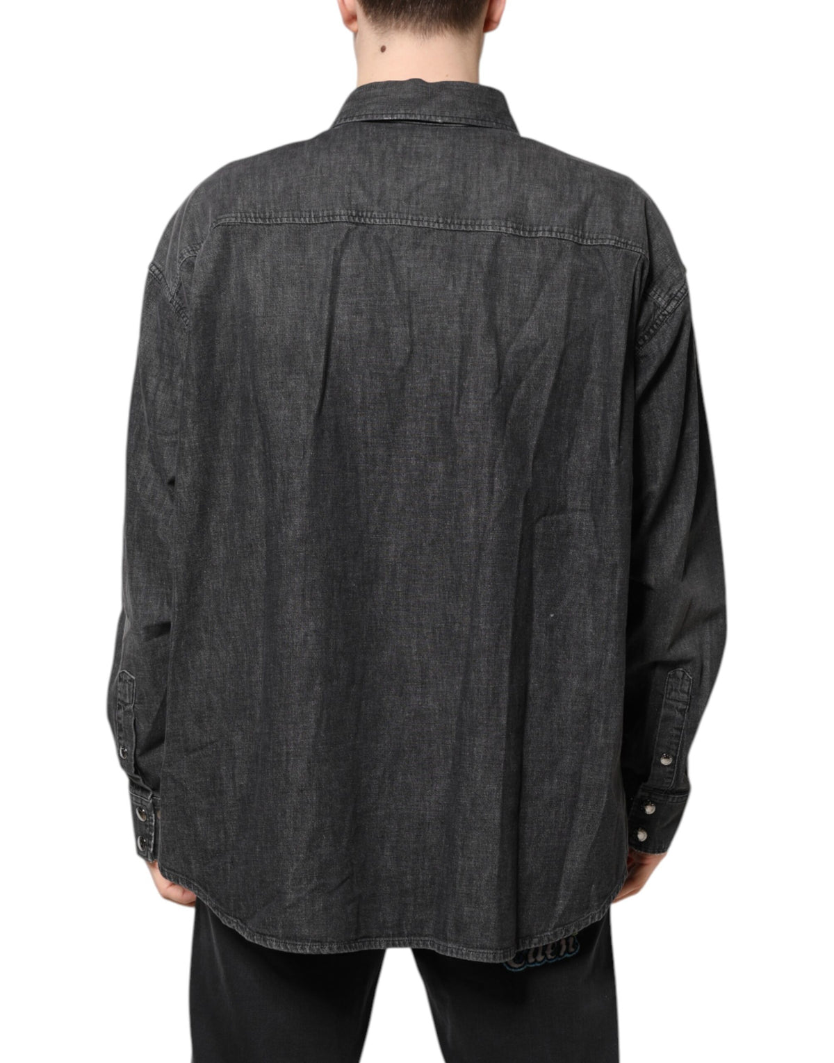 Dolce & Gabbana Grey Long-Sleeve Button-Down Denim Shirt