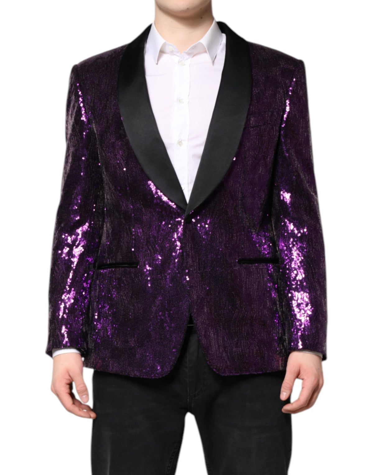 Dolce & Gabbana Purple Sicilia Sequin Embellished Coat
