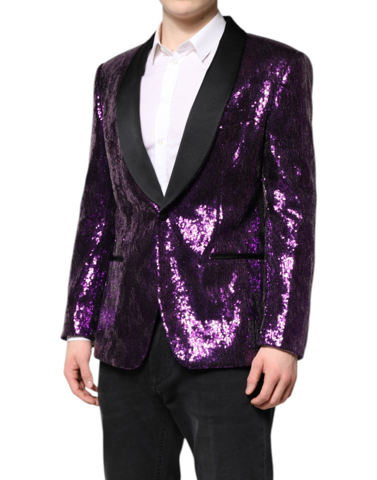 Dolce & Gabbana Purple Sicilia Sequin Embellished Coat