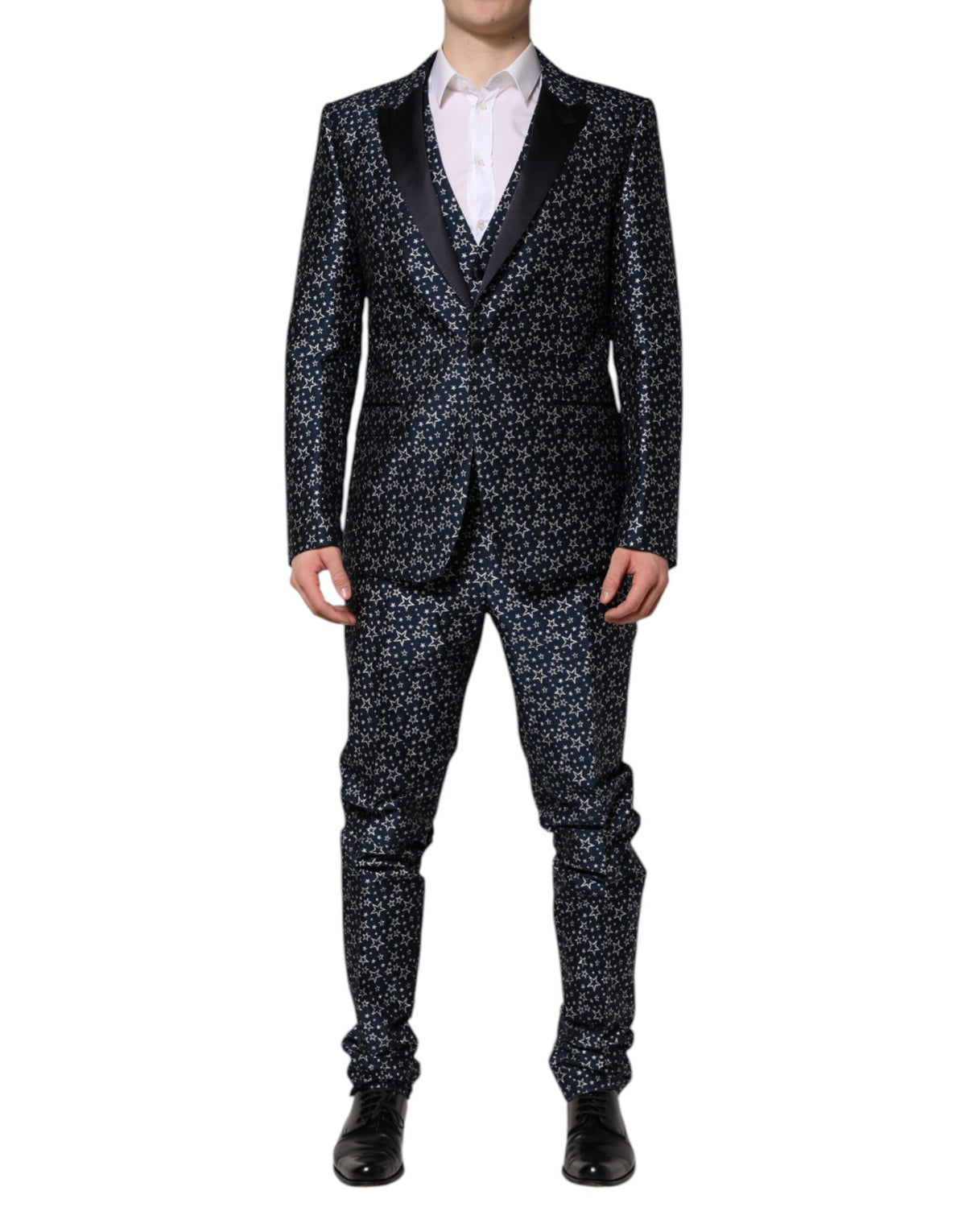 Dolce & Gabbana Blue Martini Star Jacquard 3-Piece Suit