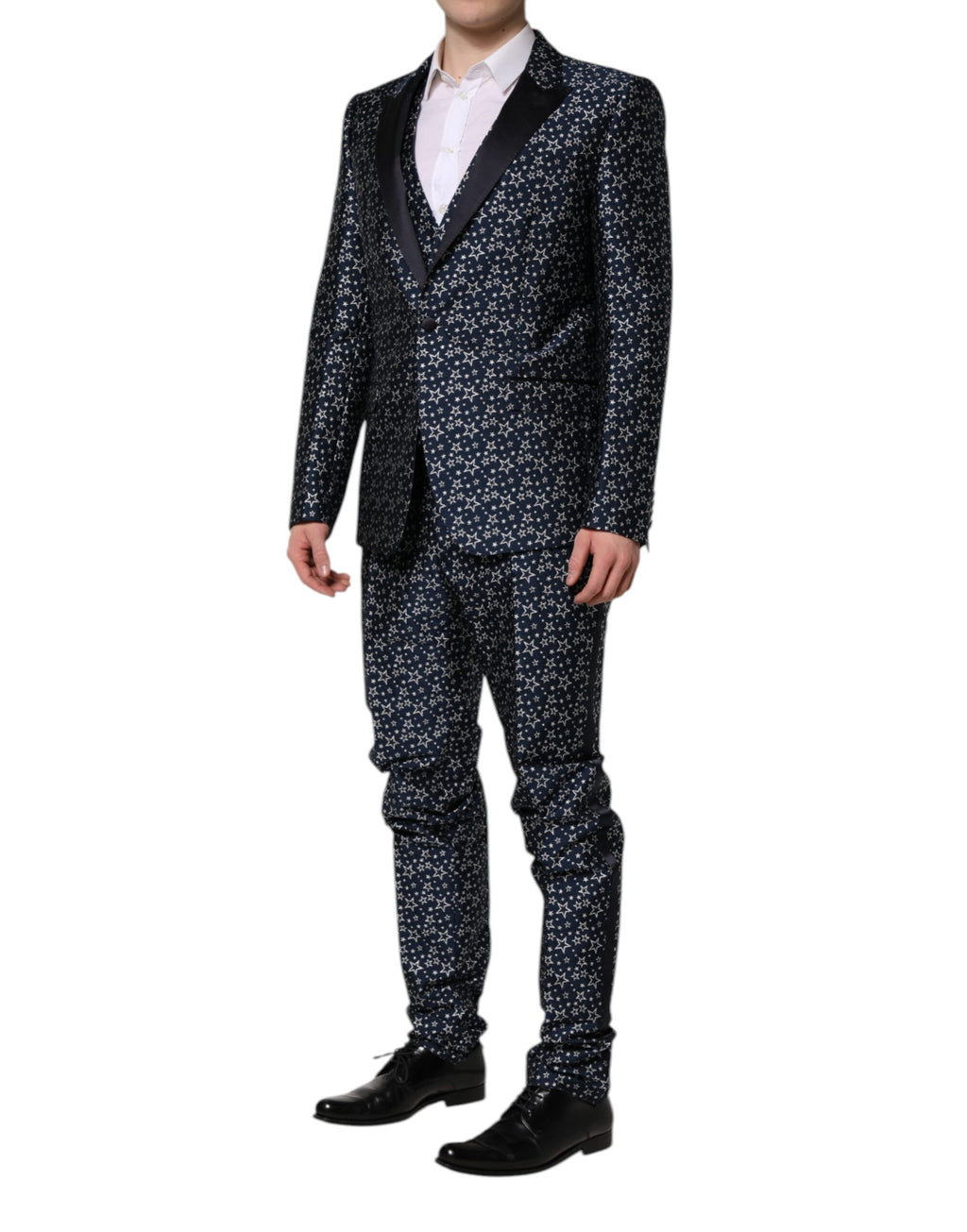 Dolce & Gabbana Blue Martini Star Jacquard 3-Piece Suit