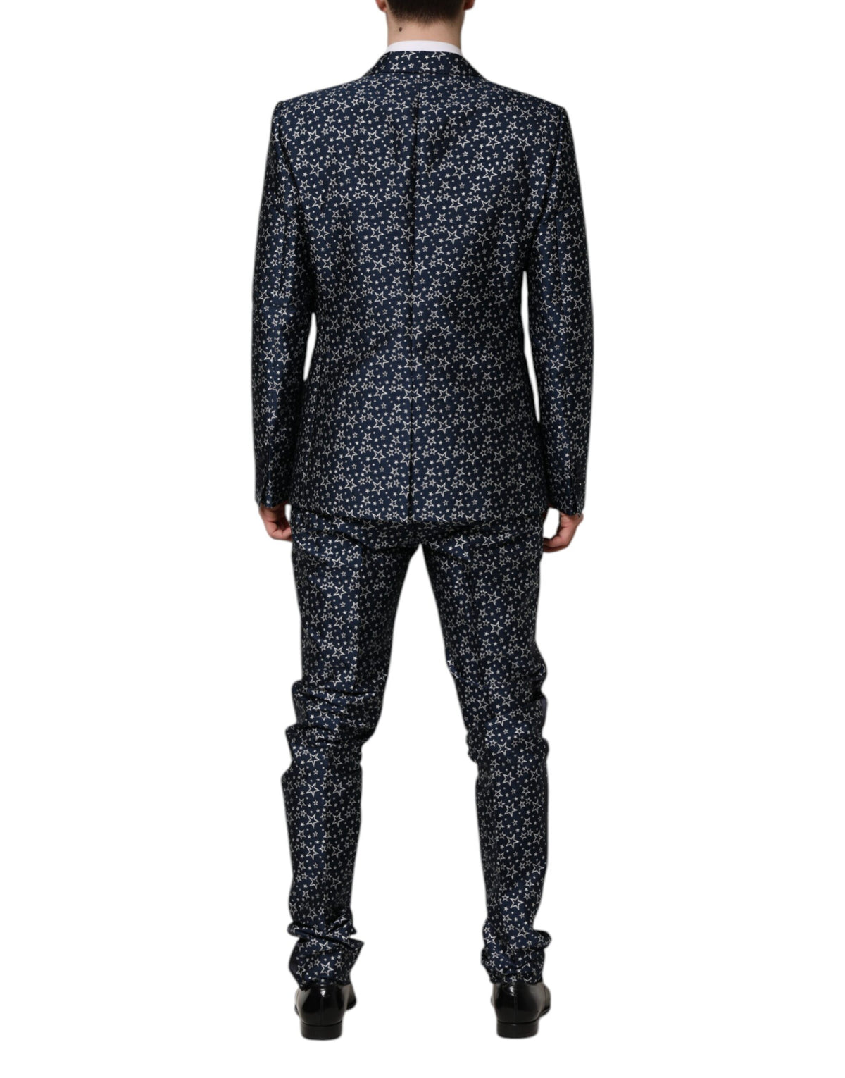 Dolce & Gabbana Blue Martini Star Jacquard 3-Piece Suit