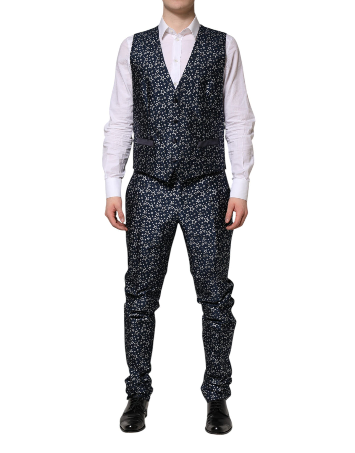 Dolce & Gabbana Blue Martini Star Jacquard 3-Piece Suit