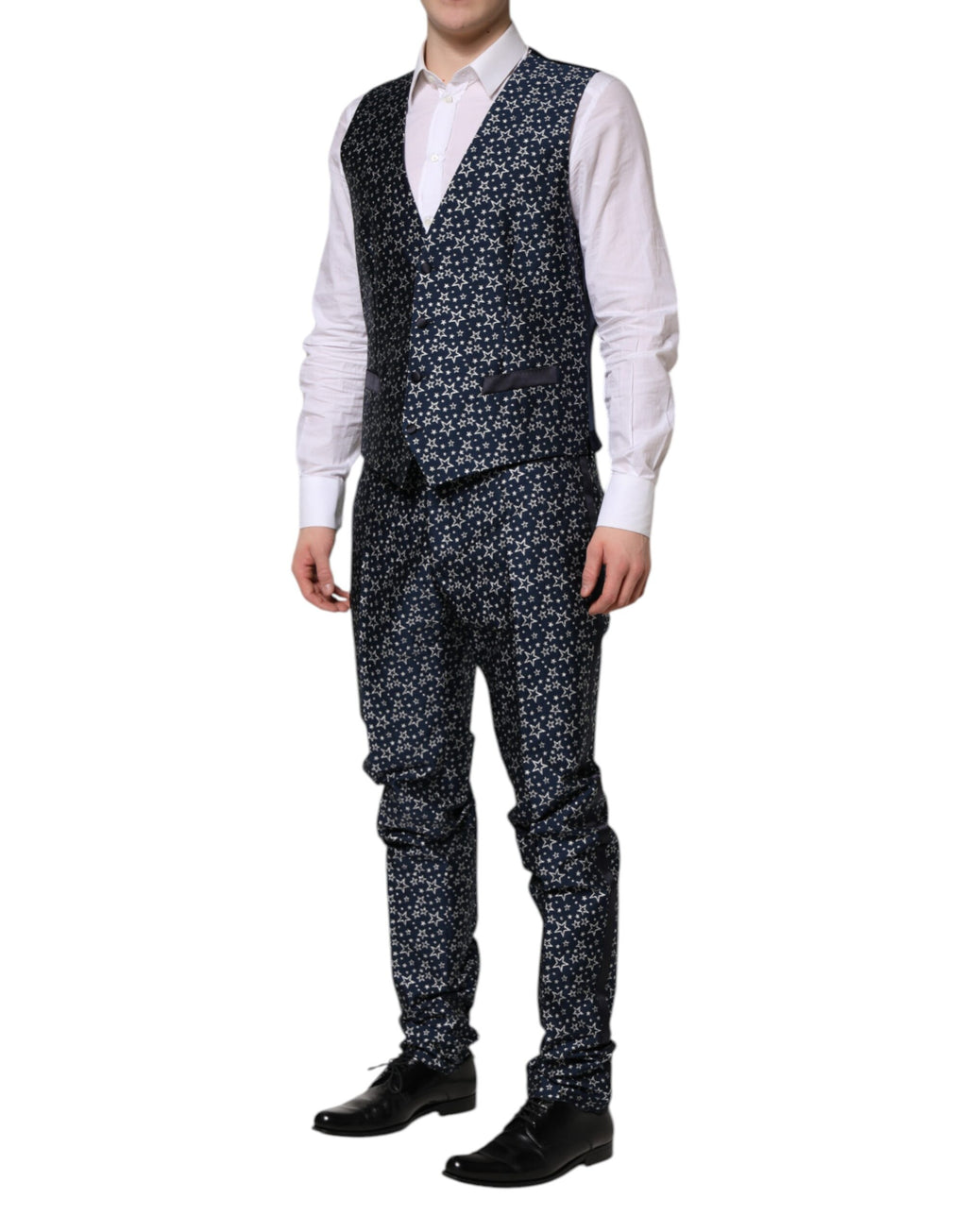Dolce & Gabbana Blue Martini Star Jacquard 3-Piece Suit