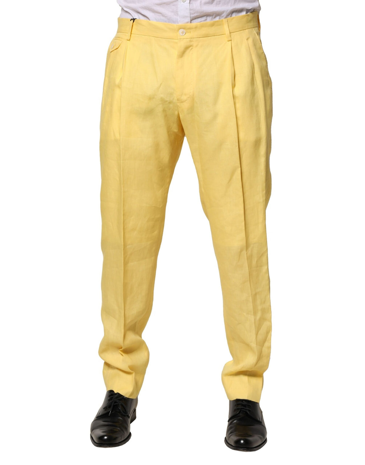 Dolce & Gabbana Yellow Flax Tapered Dress Trousers