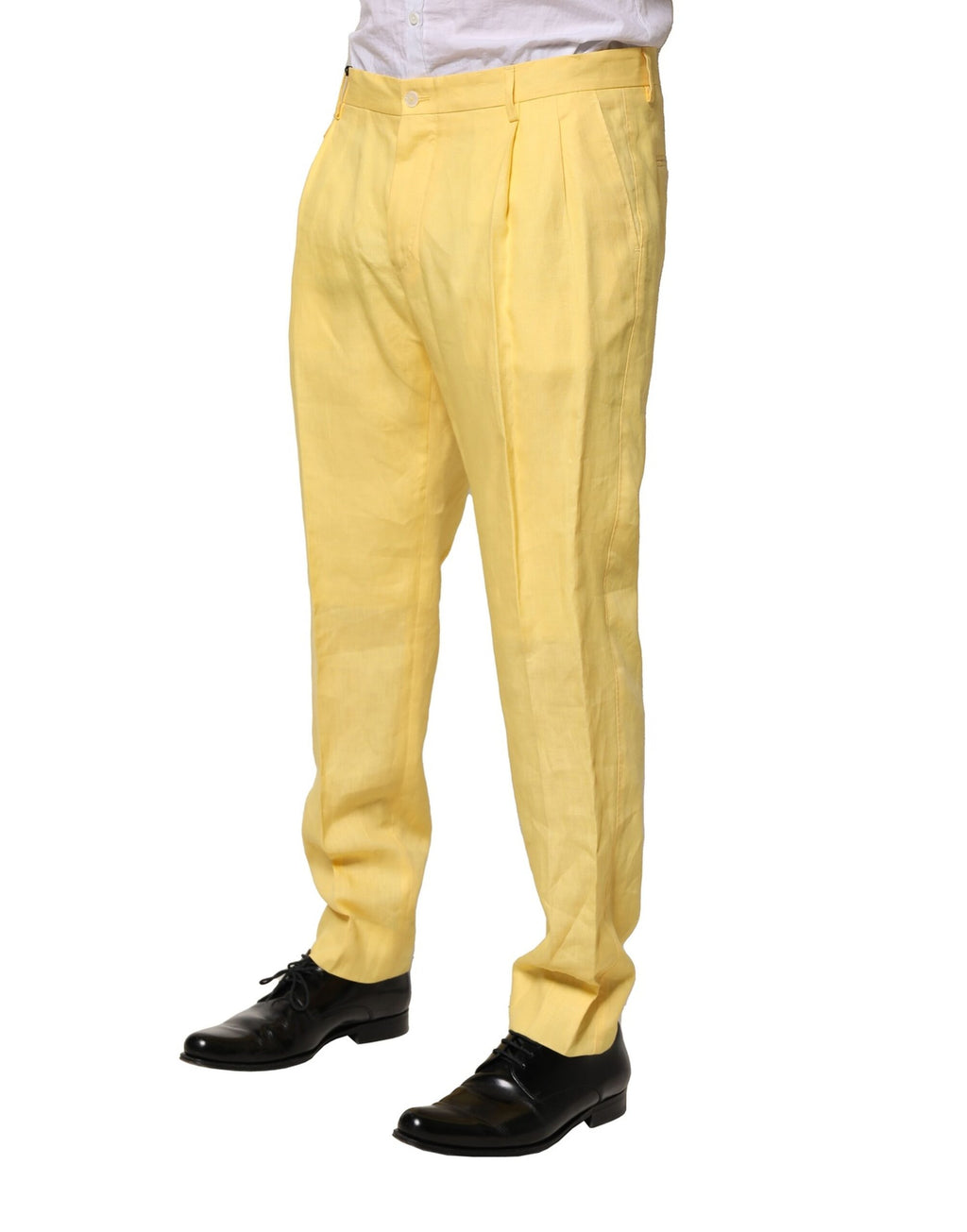 Dolce & Gabbana Yellow Flax Tapered Dress Trousers