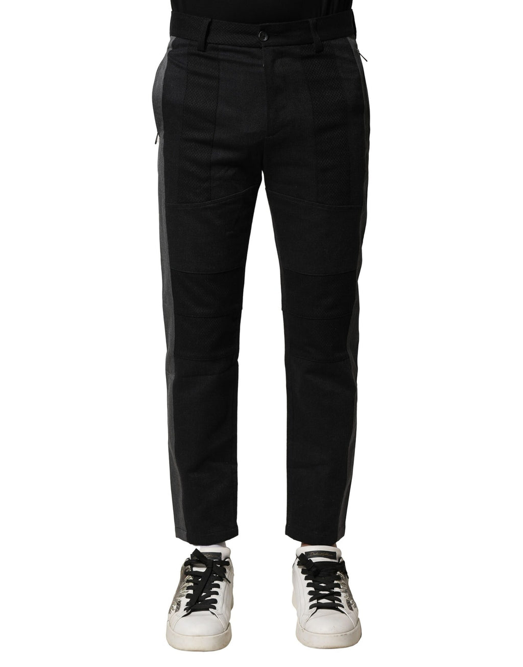 Dolce & Gabbana Black Grey Cotton Tapered Trousers