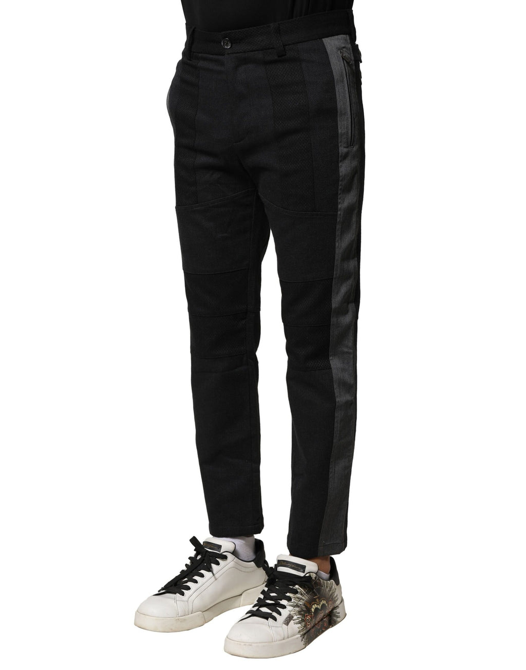 Dolce & Gabbana Black Grey Cotton Tapered Trousers