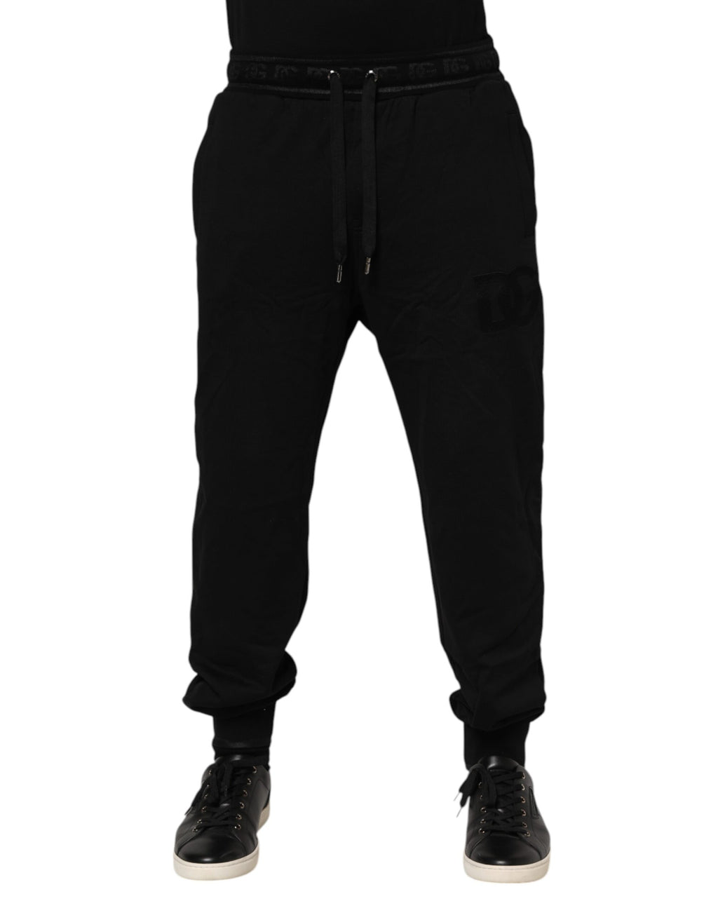 Black Cotton Drawstring Jogger Pants
