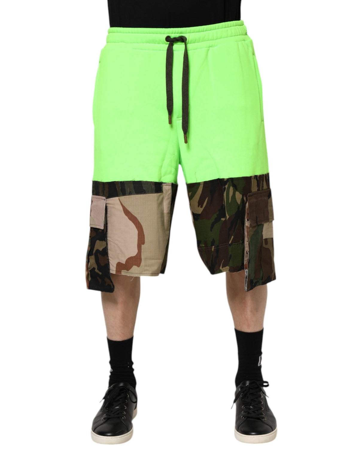 Dolce & Gabbana Green Patchwork Cargo Bermuda Shorts