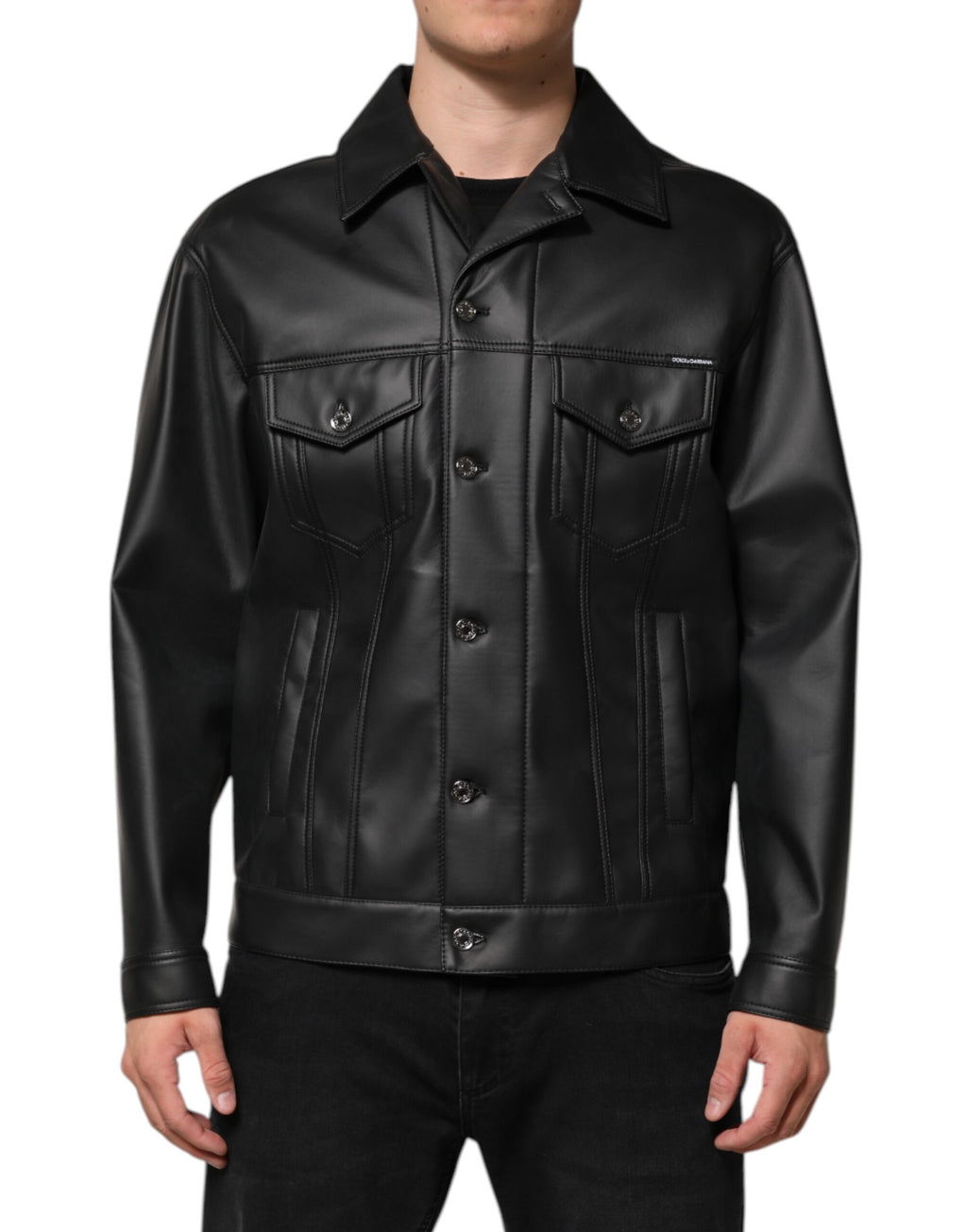 Dolce & Gabbana Black Polyester Button-Down Biker Jacket