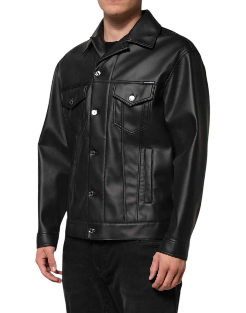 Dolce & Gabbana Black Polyester Button-Down Biker Jacket