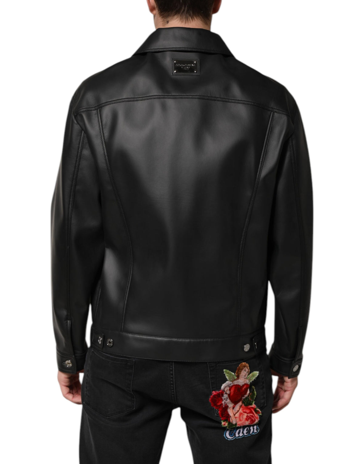 Dolce & Gabbana Black Polyester Button-Down Biker Jacket