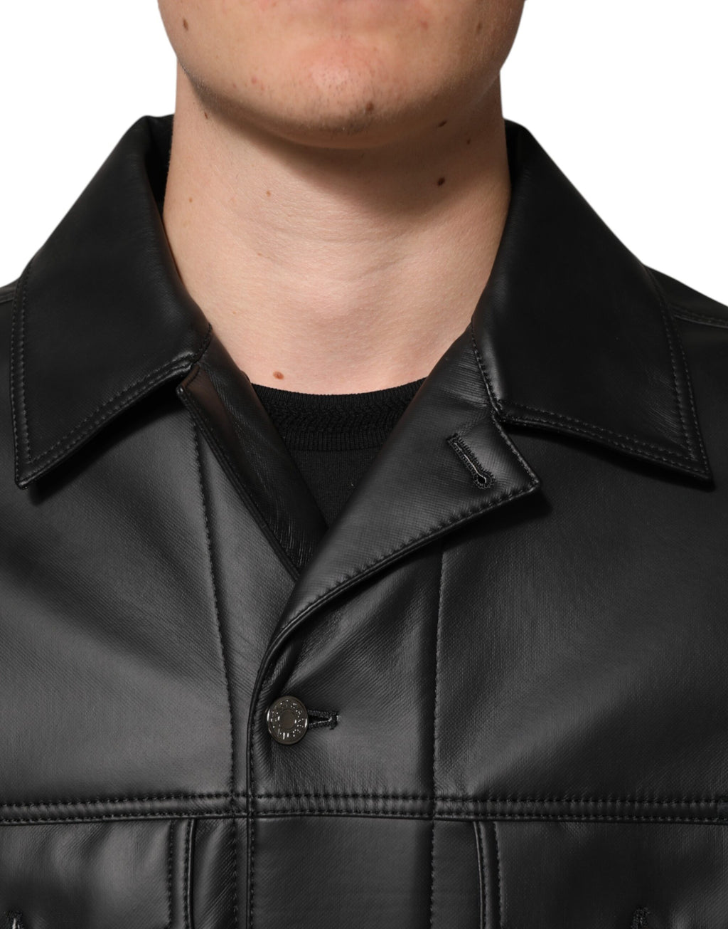 Dolce & Gabbana Black Polyester Button-Down Biker Jacket