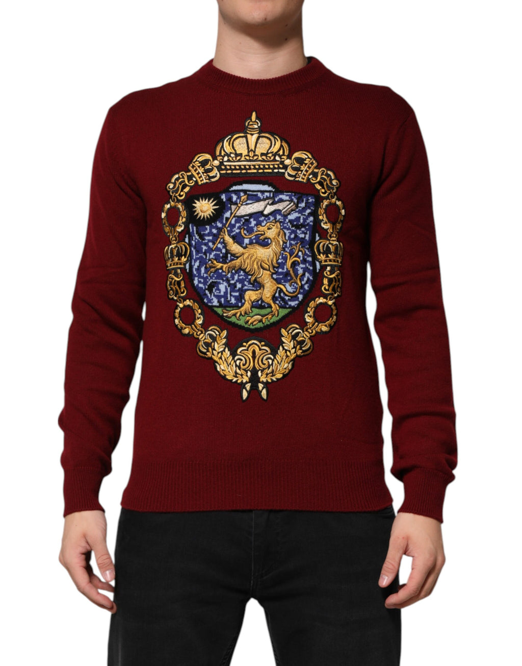 Dolce & Gabbana Burgundy Cashmere Lion Crest Sweater