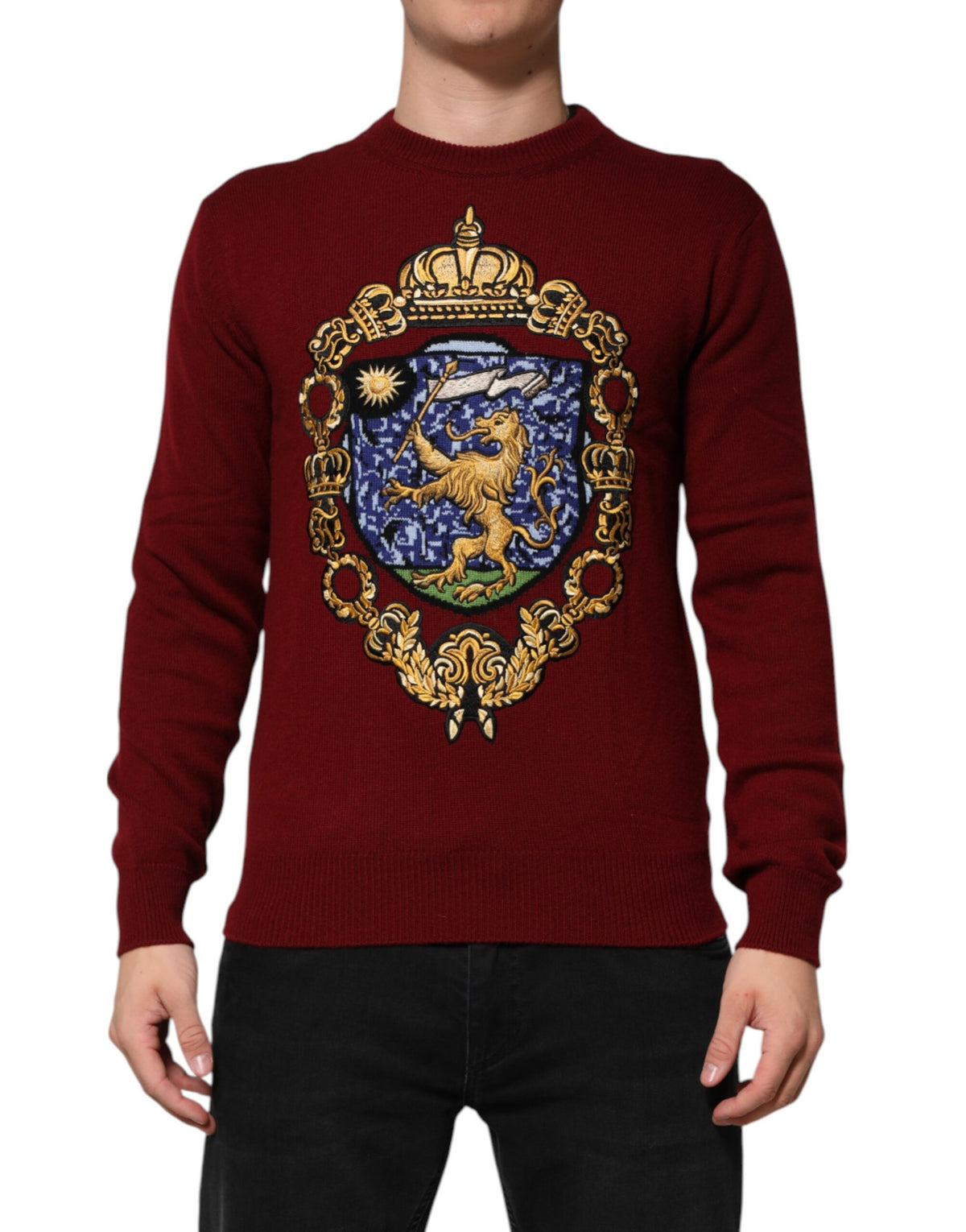 Dolce & Gabbana Burgundy Cashmere Lion Crest Sweater