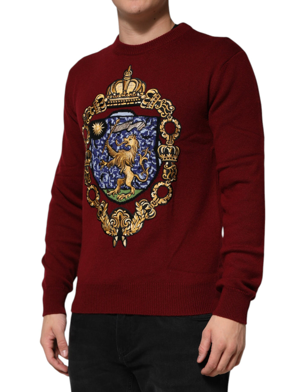 Dolce & Gabbana Burgundy Cashmere Lion Crest Sweater