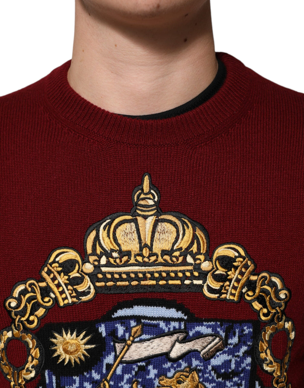 Dolce & Gabbana Burgundy Cashmere Lion Crest Sweater
