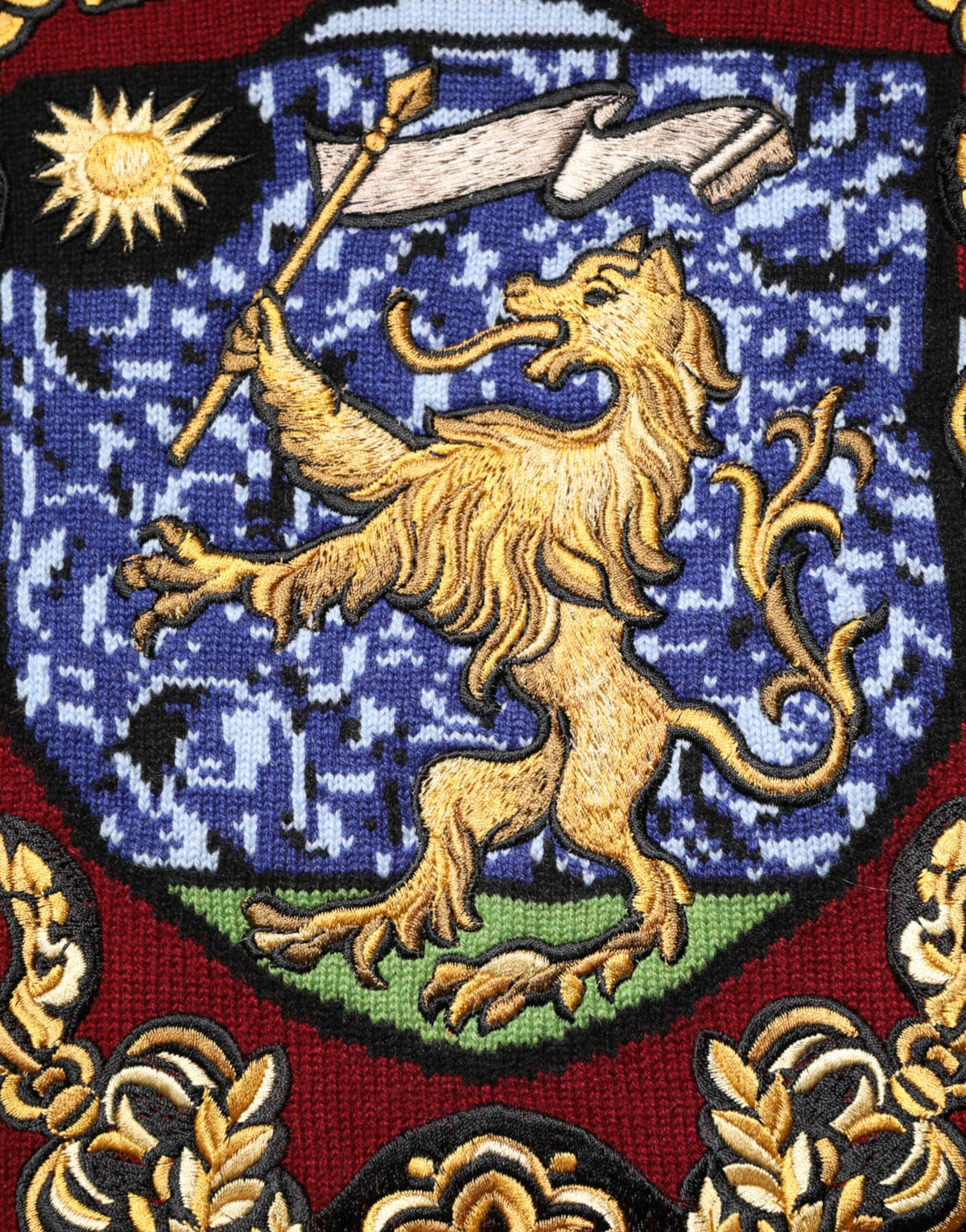 Dolce & Gabbana Burgundy Cashmere Lion Crest Sweater