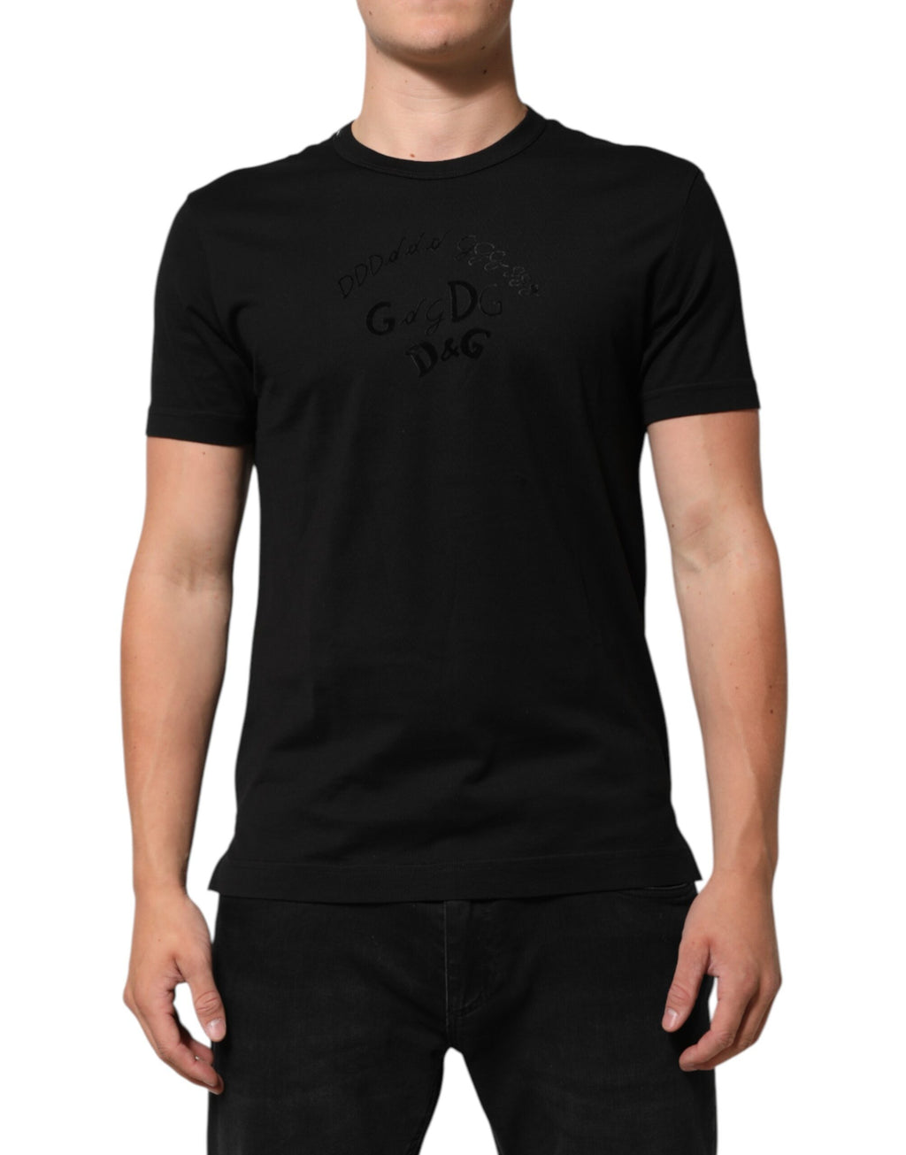 Black Cotton Velvet Logo Print Men T-shirt